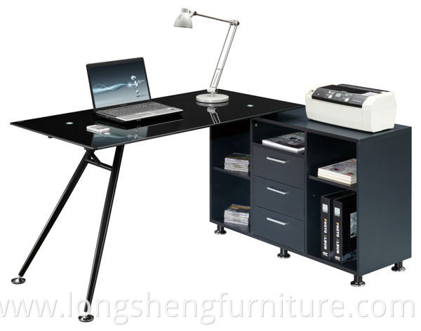 Black white office furniture workstation computer glass desk